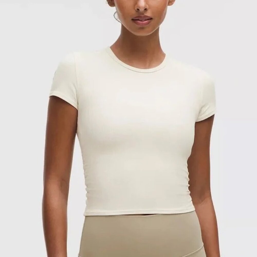 NWT: lululemon All It Takes Back-Twist Ribbed Short-Sleeve Shirt, Ivory, Size 6